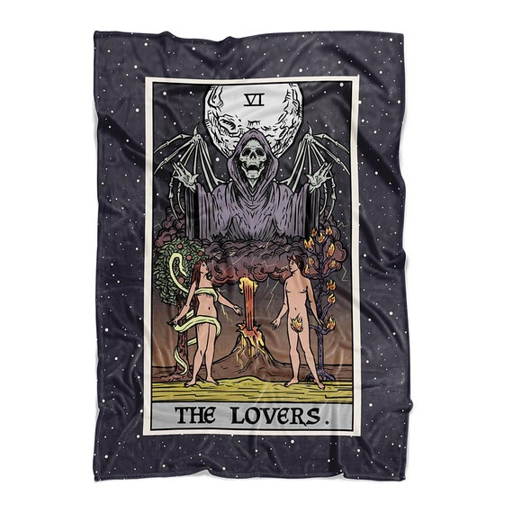 The Lovers Tarot Card Throw Blanket Grim Reaper Halloween Home Decor Gothic Blanket Occult Blanket Spooky Blanket Valentines Day Blanket
