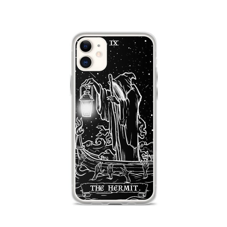 The Hermit Tarot Card Phone Case for Apple iPhone (Black & White) - Grim Reaper by The Ghoulish Garb®️