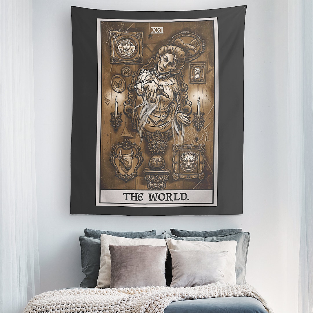 The World Tarot Card Tapestry Victorian Gothic Wall Decor