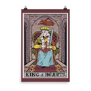 King of Hearts Tarot Card Poster Halloween Home Decor Valentines Day Art Goth Couple Witch Wall Hanging Gothic Wall Art Gifts for Couples