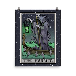 The Hermit Tarot Card Poster Halloween Poster Horror Decor for Home Gothic Wall Art Grim Reaper Art Goth Wall Hanging Witch Decor Bedroom