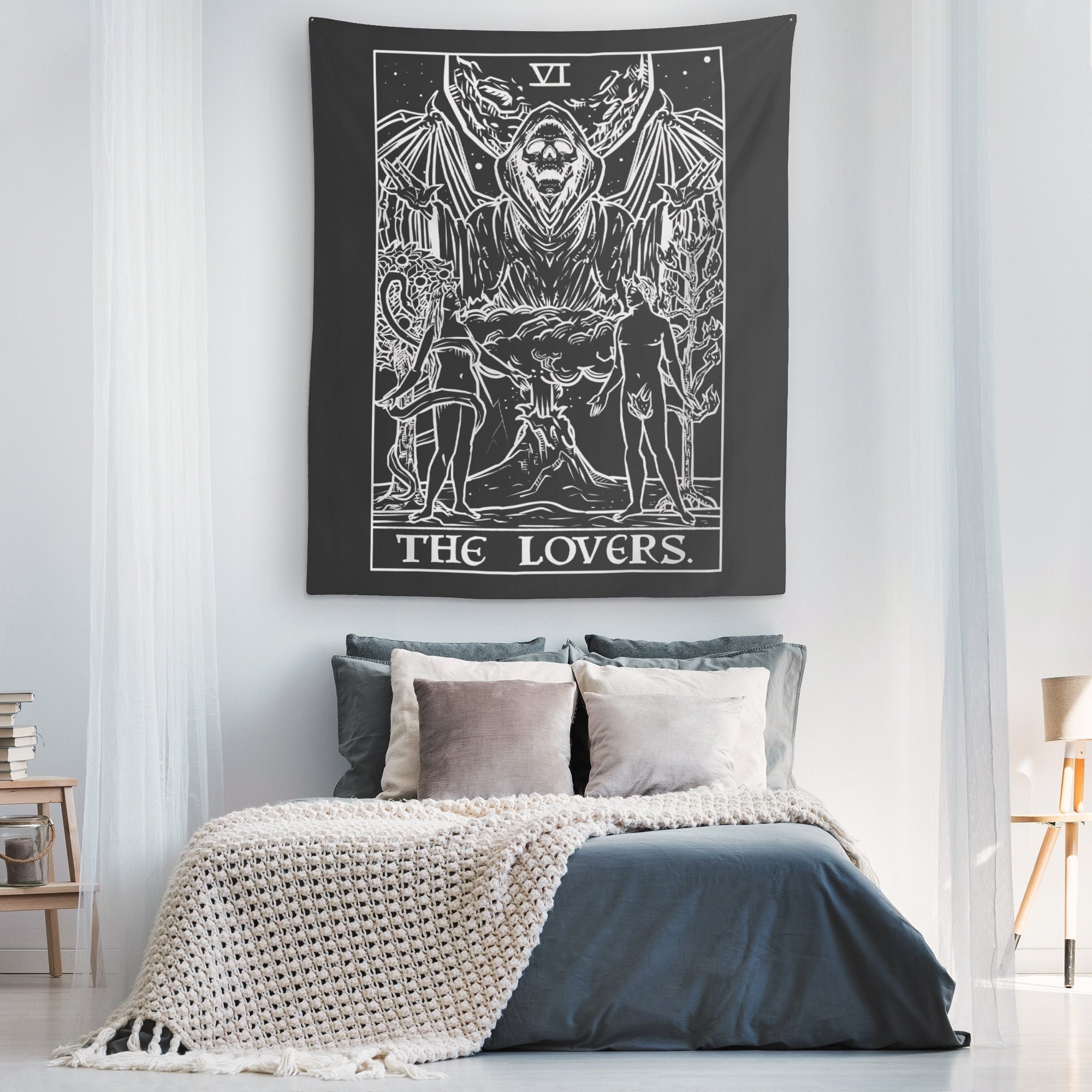 The Lovers Tarot Card Tapestry Gothic Home Decor Horror Wall - Etsy