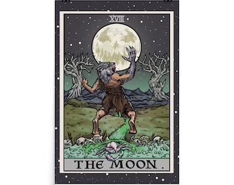 The Moon Tarot Card Poster Halloween Wall Decor Werewolf Poster Goth Wall Art Halloween Wall Hanging Gothic Home Decor Witch Poster Gifts