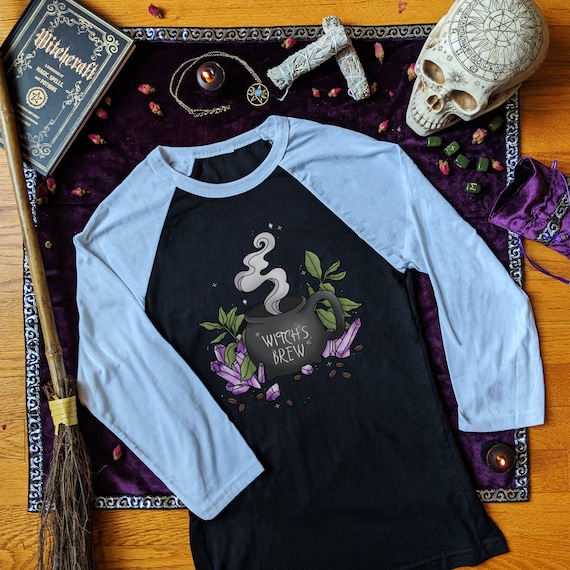 Witch's Brew Raglan Baseball Tee Shirt Coffee Shirt Halloween Long Sleeve Shirt Spooky Cute Designs Cute Witch T Shirt Witchy Shirts Gift