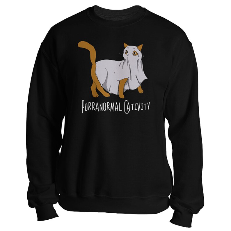 Purranormal Cativity Sweatshirt Halloween Cat Sweatshirt Women Spooky Sweatshirt Halloween Sweater Women Kitten Sweater Kitty Cat Sweatshirt image 2