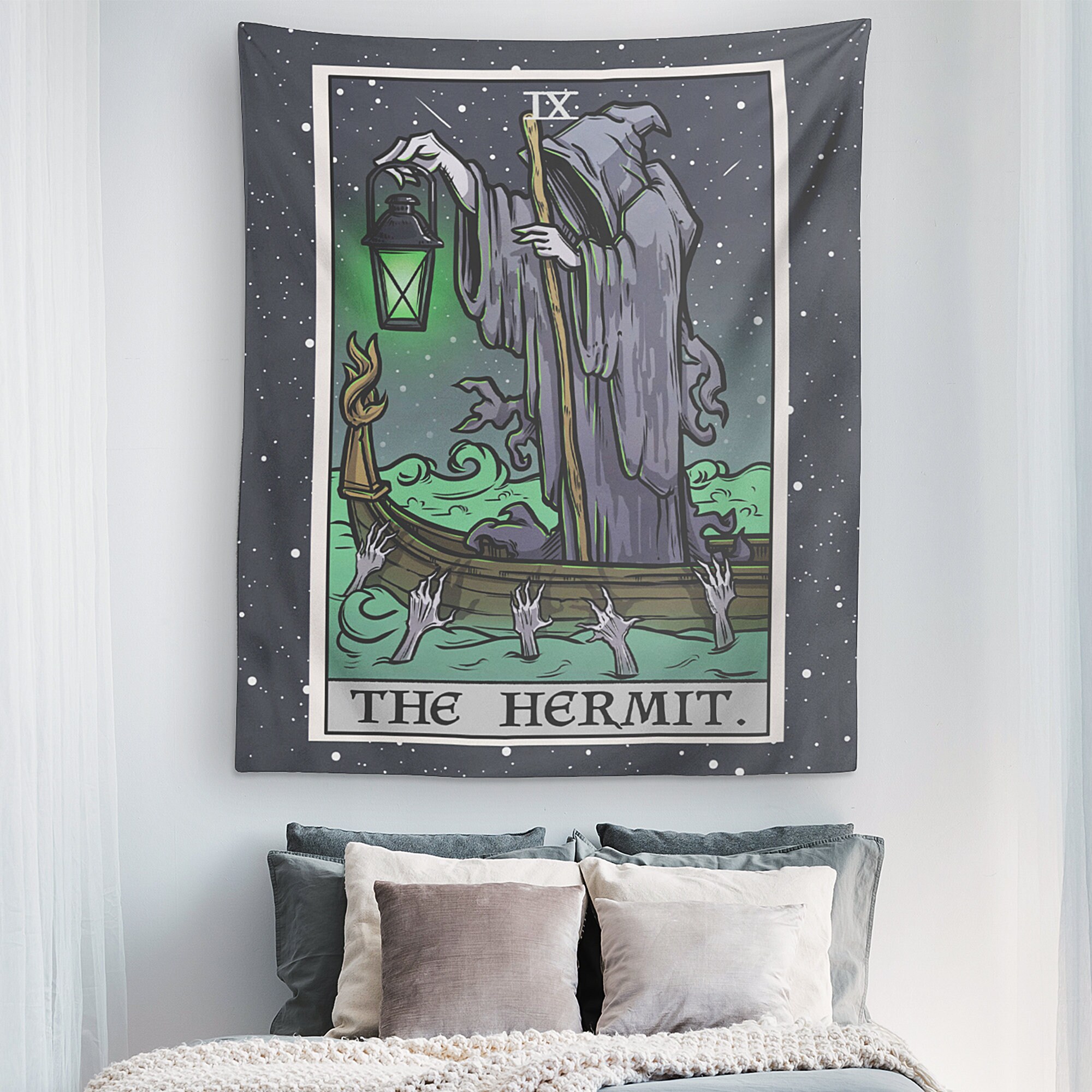 The Hermit Tarot Card Tapestry Grim Reaper Wall Art Halloween Home Decor Goth Wall Hanging Horror Art Print Greek Mythology Decor 80x68 Etsy