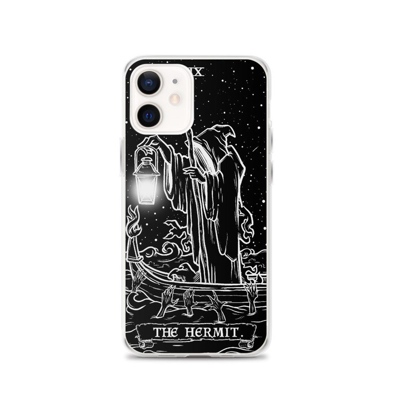 The Hermit Tarot Card Phone Case for Apple iPhone (Black & White) - Grim Reaper by The Ghoulish Garb®️