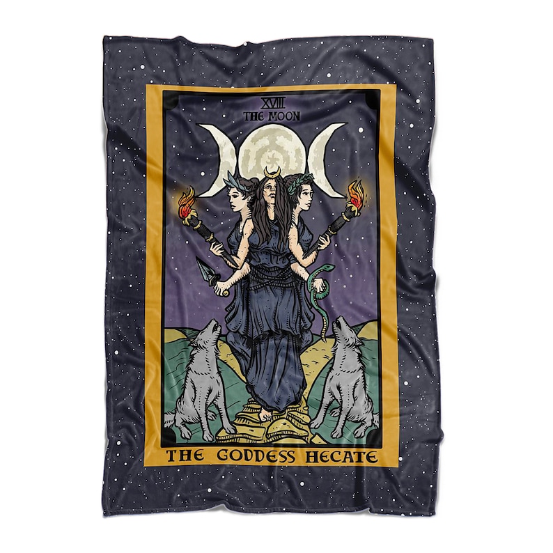 The Goddess Hecate The Moon Tarot Card Throw Blanket Couch Triple Moon Goddess Hekate Wheel Witch Blanket Witchy Blanket Wiccan 80 x 60 image 1