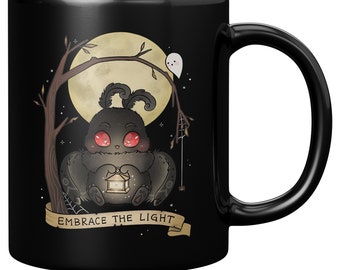 Embrace The Light Baby Mothman Coffee Mug Creepy Cryptid Coffee Mugs Spooky Cute Coffee Cups Halloween Coffee Cup Horror Gifts for Her Goth