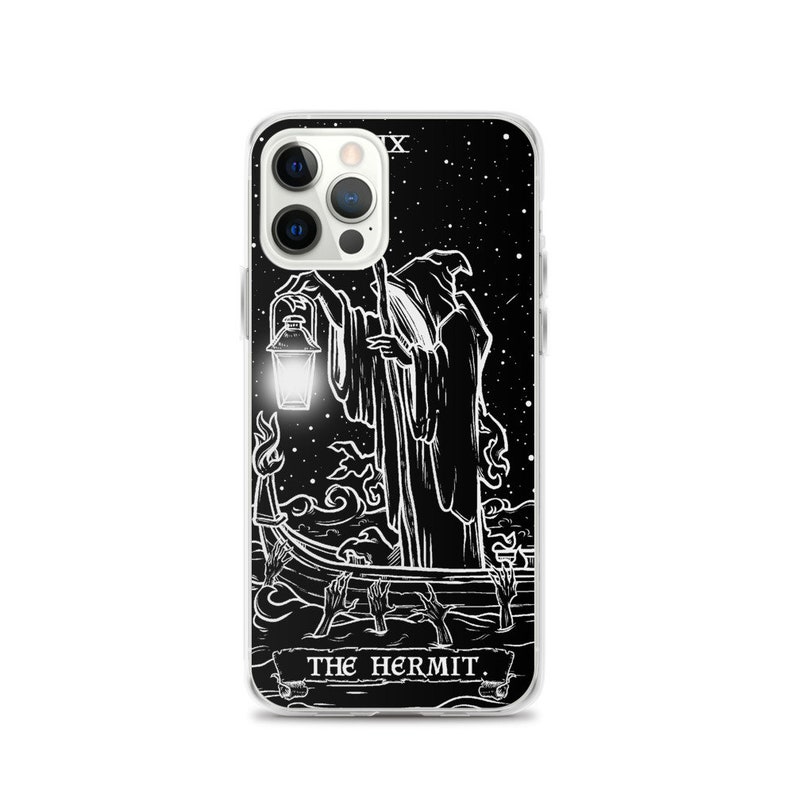 The Hermit Tarot Card Phone Case for Apple iPhone (Black & White) - Grim Reaper by The Ghoulish Garb®️