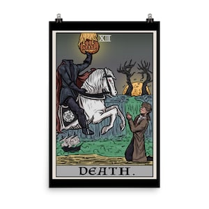 Affiche de carte de tarot de la mort, affiche d'Halloween, décor de cavalier sans tête, décoration de sorcière creuse endormie, la légende d'Halloween, art mural gothique