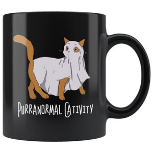 Taza de café Purranormal Cativity, divertidas tazas de Halloween, linda taza de Halloween, lindas tazas de gatos, taza espeluznante, taza fantasma, regalos para amantes de los gatos, regalo para mujeres