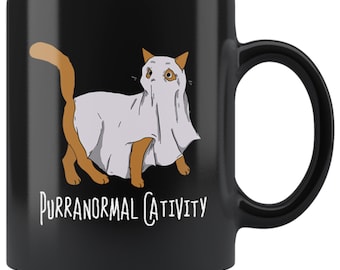 Tazza da caffè Purranormal Cativity Tazze divertenti di Halloween Tazza carina di Halloween Tazze carine per gatti Tazza spettrale Tazza fantasma Regali per amanti dei gatti Regalo per donne