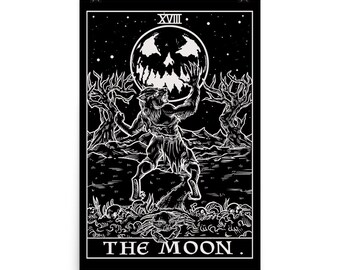 The Moon Tarot Card Poster Halloween Poster Halloween Decor Indoor Witch Wall Hanging Gothic Gifts for Him Goth Decor for Room Spooky Art