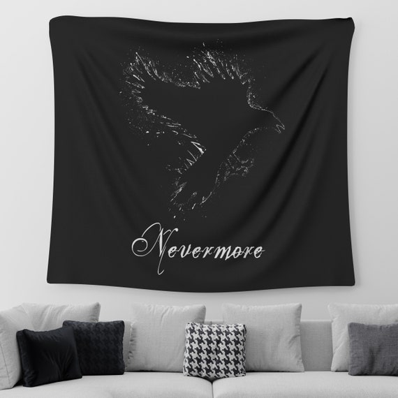 Nevermore Tapestry Edgar Allan Poe Wall Art Quoth The Raven Gothic Home Decor Halloween Wall Tapestry Goth Wall Hanging Halloween Home Decor