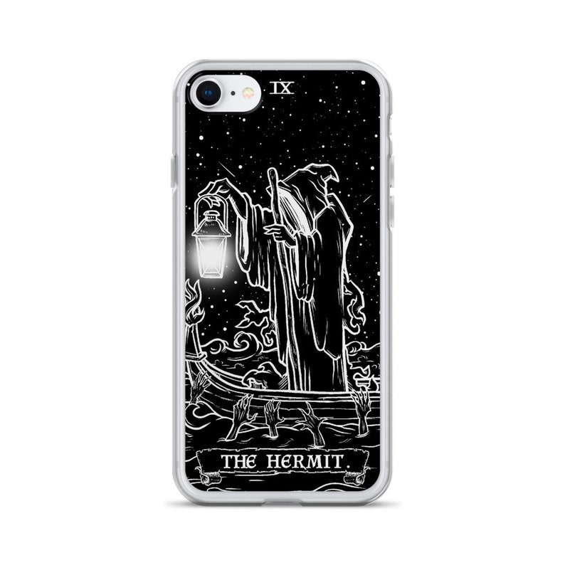 The Hermit Tarot Card Phone Case for Apple iPhone (Black & White) - Grim Reaper by The Ghoulish Garb®️