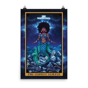 La dea Yemaya Temperanza Tarocchi Poster Dea africana Wall Art Strega Arte Wiccan Decor Stregoneria Appeso a parete Strega Stampa artistica