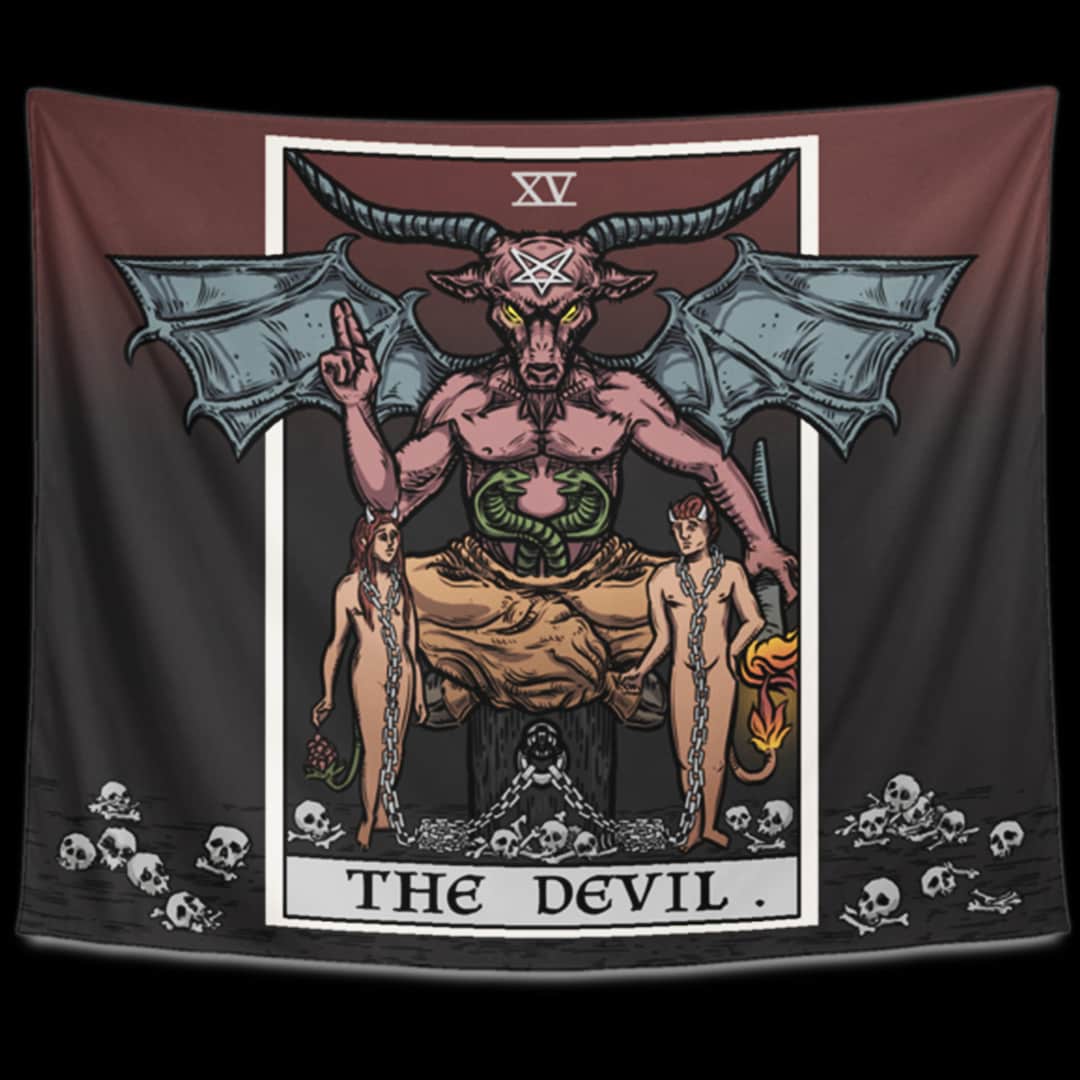 The Devil Tarot Card Tapestry Baphomet Satanic Witchcraft Wall Hanging ...