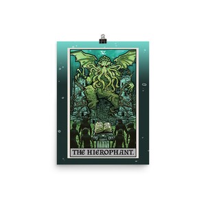 Cthulhu Poster The Hierophant Tarot Card Poster Cosmic Horror Art Print Halloween Wall Hanging H.P. Lovecraft Posters Gothic Wall Art Goth image 3