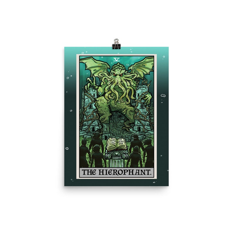 Cthulhu Poster The Hierophant Tarot Card Poster Cosmic Horror Art Print Halloween Wall Hanging H.P. Lovecraft Posters Gothic Wall Art Goth image 3