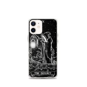 The Hermit Tarot Card Phone Case for Apple iPhone (Black & White) - Grim Reaper by The Ghoulish Garb®️