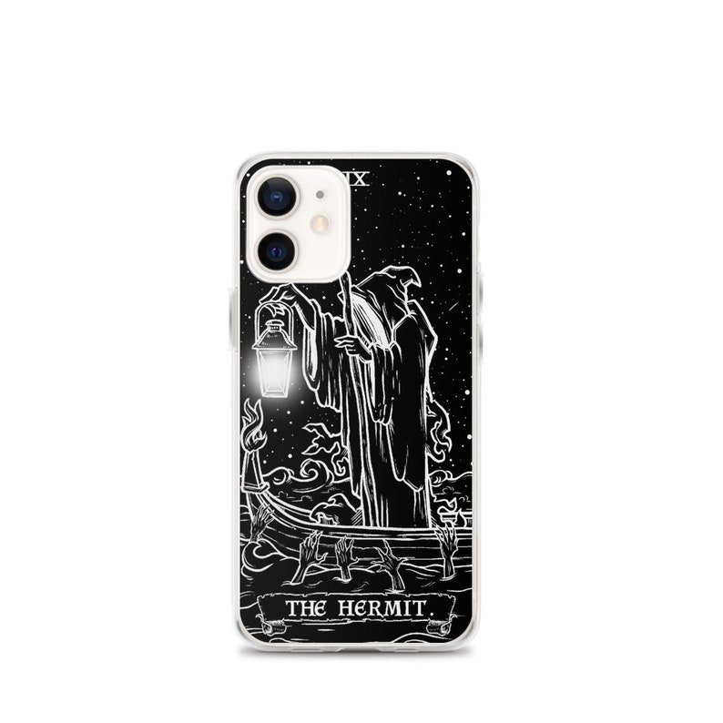 The Hermit Tarot Card Phone Case for Apple iPhone (Black & White) - Grim Reaper by The Ghoulish Garb®️