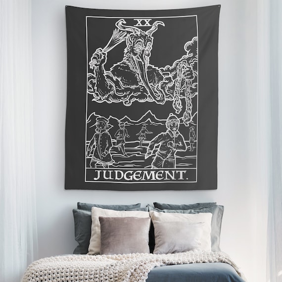 Krampus Decor Christmas Tapestry Wall Hangings Judgement Tarot Card Tapestry Funny Christmas Wall Art Goth Home Decor Witch Wall Decor Gifts