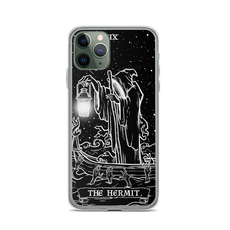 The Hermit Tarot Card Phone Case for Apple iPhone (Black & White) - Grim Reaper by The Ghoulish Garb®️