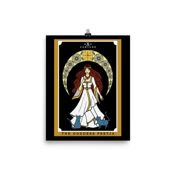 The Goddess Freyja Tarot Card Poster Freya Art Wheel of Fortune