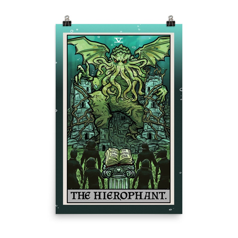 Cthulhu Poster The Hierophant Tarot Card Poster Cosmic Horror Art Print Halloween Wall Hanging H.P. Lovecraft Posters Gothic Wall Art Goth image 5