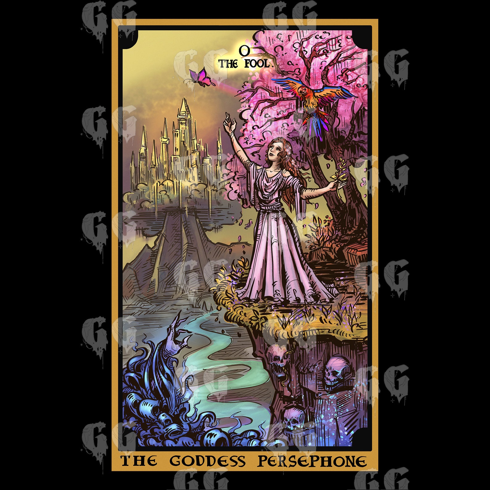 Gold the Goddess Persephone the Fool Tarot Card Tapestry Witch Etsy