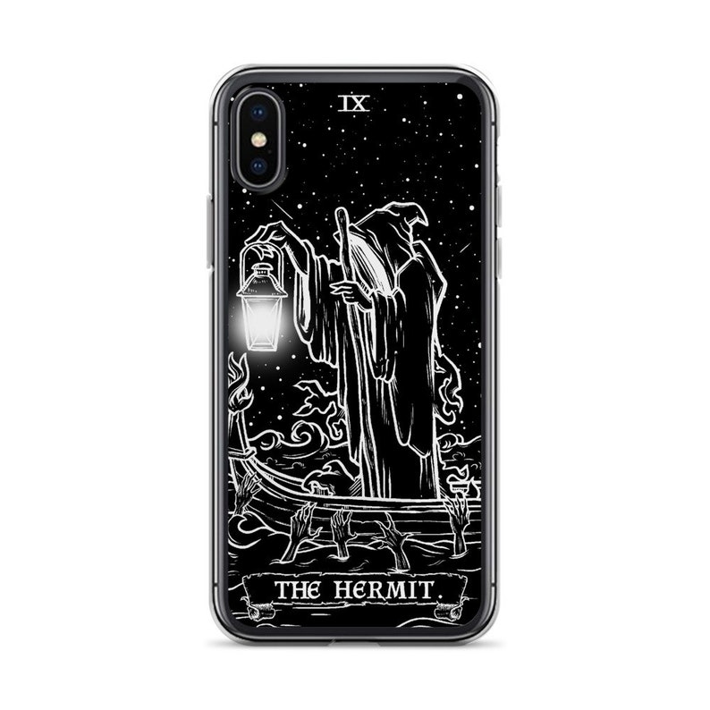 The Hermit Tarot Card Phone Case for Apple iPhone (Black & White) - Grim Reaper by The Ghoulish Garb®️