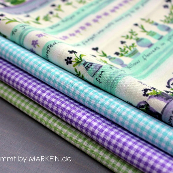 DIY STOFFPAKET Vichy Provence - France violet et vert 4 x 25 cm