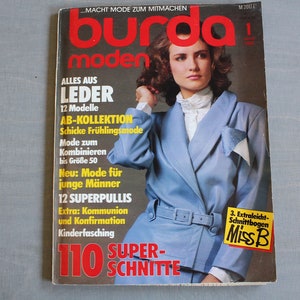 burda moden Januar 1986 | LEDER| Schicke Frühlingsmode | Mode für junge Männer | 12 Superpullis | Kommunion und Konfirmation