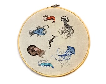 Marine Animals Insects Embroidery Shrimp Jellyfish Nautilus Frogfish Shredded Fish ONLY in combination with a product from my shop