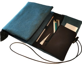 Organizer in textured petrol fabric - not customizable - calendar cover, book cover, calendar cover with pencil case in sizes A6 and A5