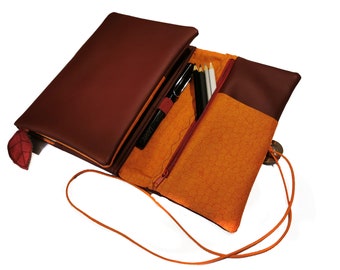 Organizer in faux leather, burgundy - not customizable - calendar cover, book cover, calendar cover with pencil case in sizes A6 and A5