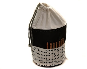 Craft basket with graphic patterns for knitting and crocheting