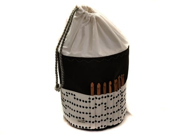 Handcraft basket with graphic patterns for knitting and crocheting