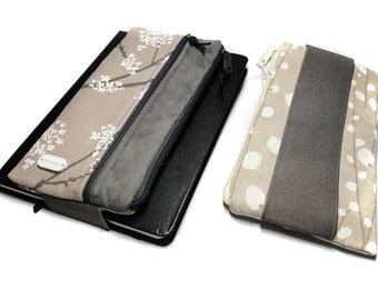 Pencil case pencil case with 2 rubber zippers for closing or attaching to the book, beige gray