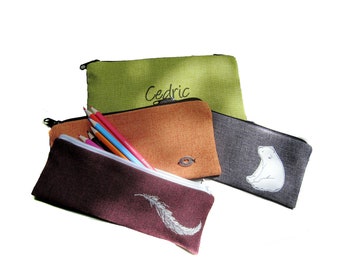 Pencil case, pencil pouch, pencil pouch, pencil case, pencil case, school storage, embroidery, name