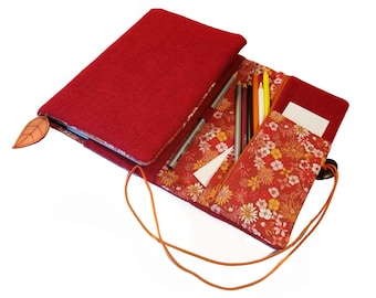 Organizer, textured fabric, red - not customizable - calendar cover, book cover, calendar cover with pencil case in sizes A6 and A5