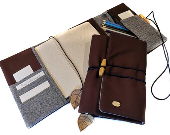 Dark brown fabric organizer - not customizable - calendar cover, book cover, calendar cover with pencil case in sizes A6 and A5