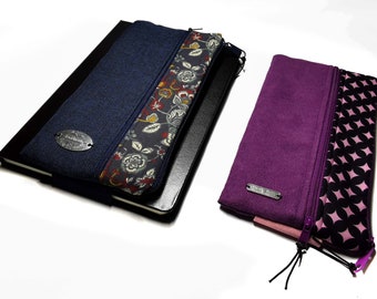 Pencil case pencil case with 2 zippers rubber for closing or attaching to the book purple blue