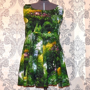5X 30W/32W 30/32 Slightly Abstract Floral Lake Forest Sleeveless Full Circle Skirt A Line Fit Flare Dress