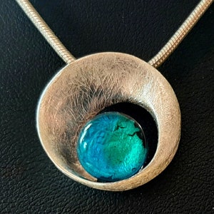 Murano glass jewelry pendant made of Murano glass and 925 sterling silver in aqua blue and turquoise. Handmade glass art jewelry, exclusive gift
