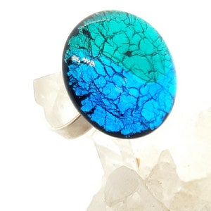 Finger ring made of Murano glass with adjustable 925 silver rail aqua turquoise
