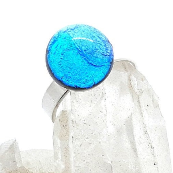 Mini Fingerring aus Muranoglas mit verstellbarer 925 Silberschiene hellblau lila