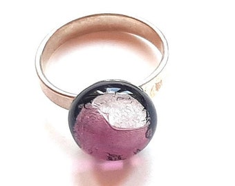 Mini Fingerring aus Muranoglas mit verstellbarer 925 Silberschiene rose silber