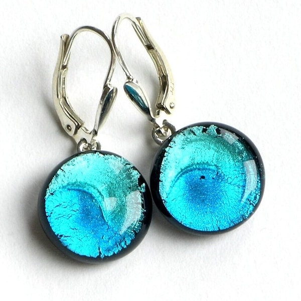 Hanging earrings made of Murano glass in aqua turquoise